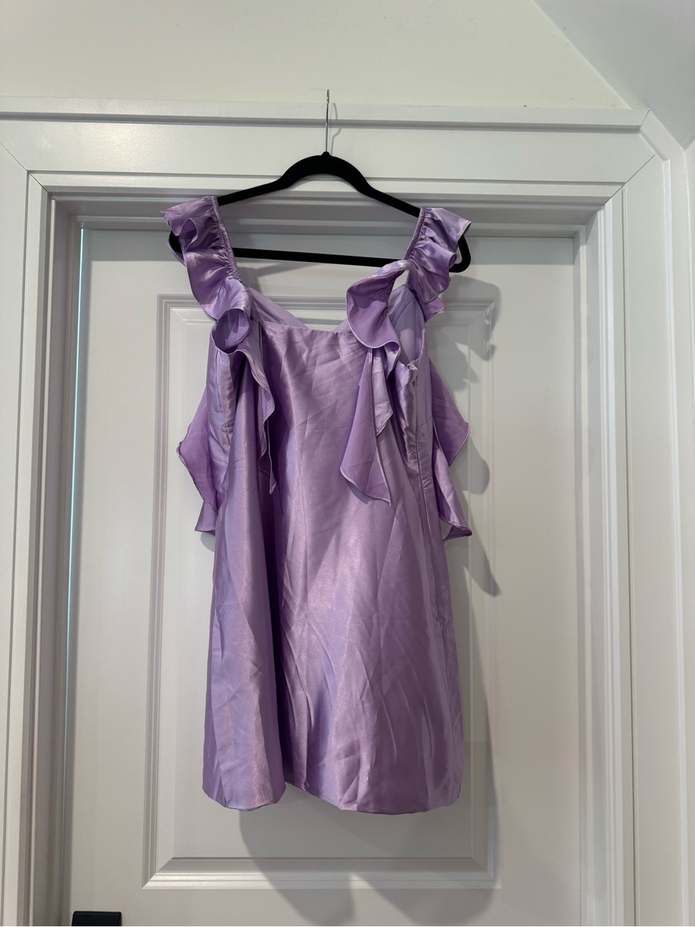 Lavender Satin Ruffle Mini Dress - Picture 3 of 5